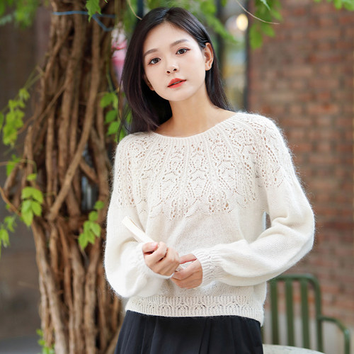 毛儿手作 简爱女士育克毛衣材料包 棒针手工毛线编织diy制作 星落
