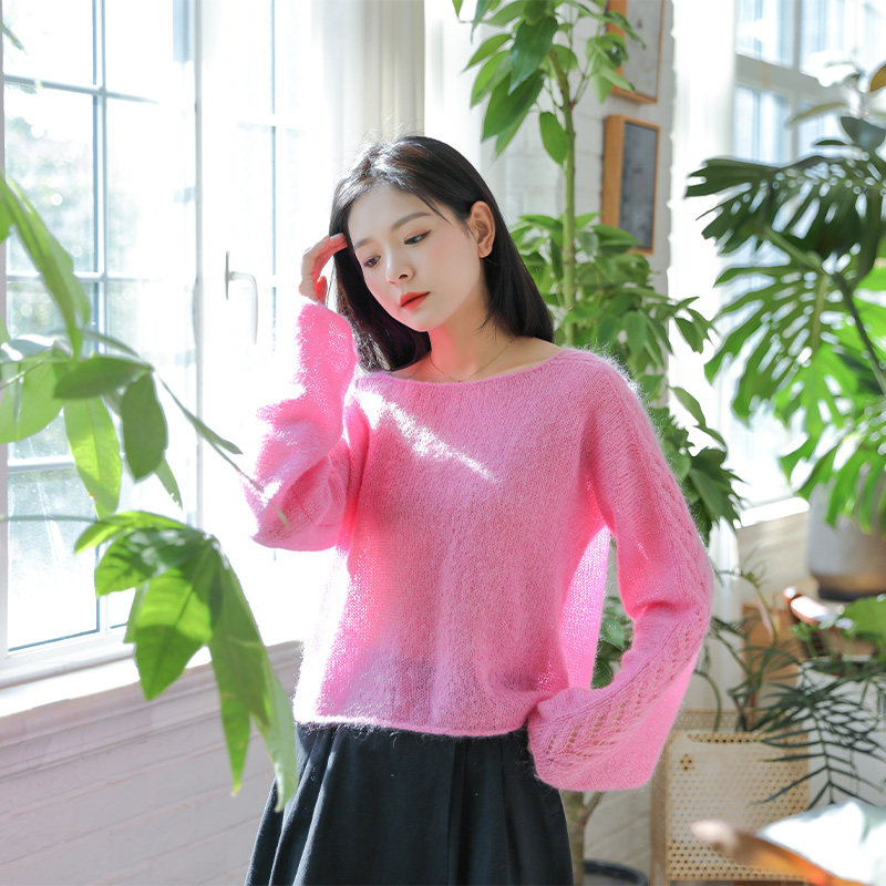 毛儿手作 春迹女士毛衣材料包 棒针手工毛线编织diy制作 月影