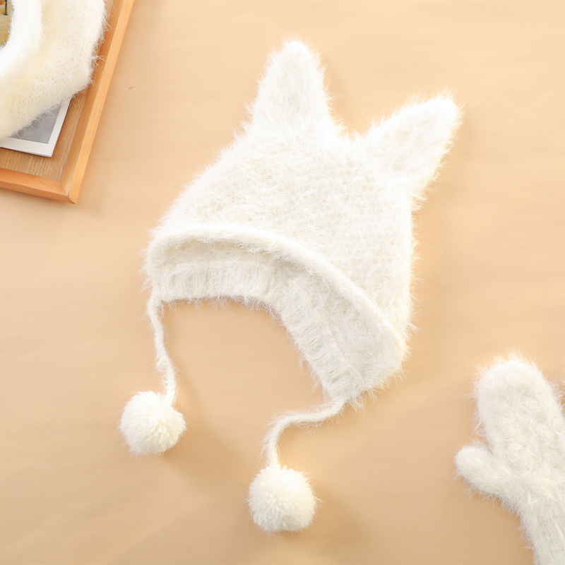 毛儿手作 兔耳朵亲子帽子材料包 棒针手工毛线编织DIY制作 雪宝