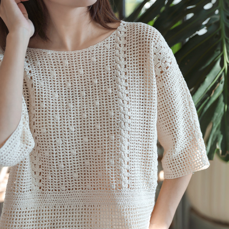 毛儿手作 漫夏 镂空圆领短袖材料包 钩针手工编织diy 至夏扁带线