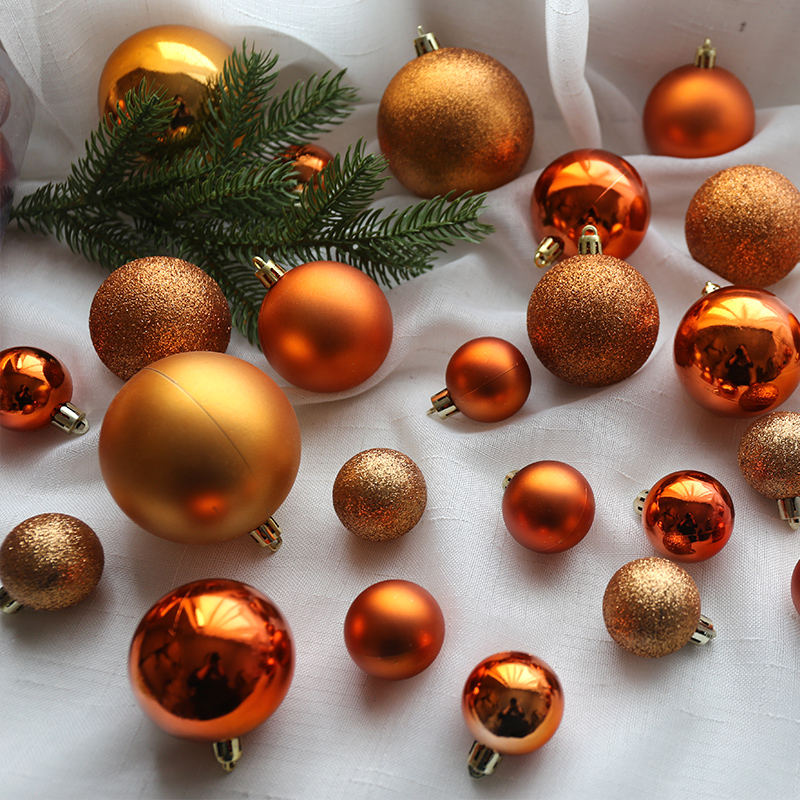 古铜色橘色浅橘色圣诞球装饰4CM6CM8CM10CM哑光亮光圣诞树咖啡金
