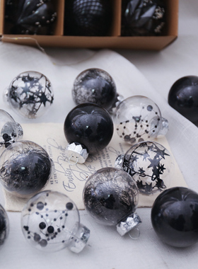 6CM圣诞节黑色球2025透明挂球圣诞球节日饰品家居花艺酒店装饰物