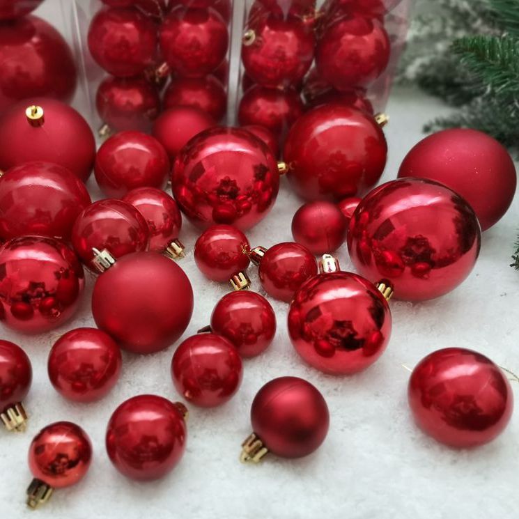 3-10CM红色圣诞球珠光球美陈店铺装饰6CM8CM10CM圣诞树装饰品
