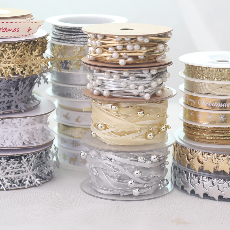 外贸设计师款新年装饰圣诞丝带创意珠链圣诞树DIY材料礼物包装