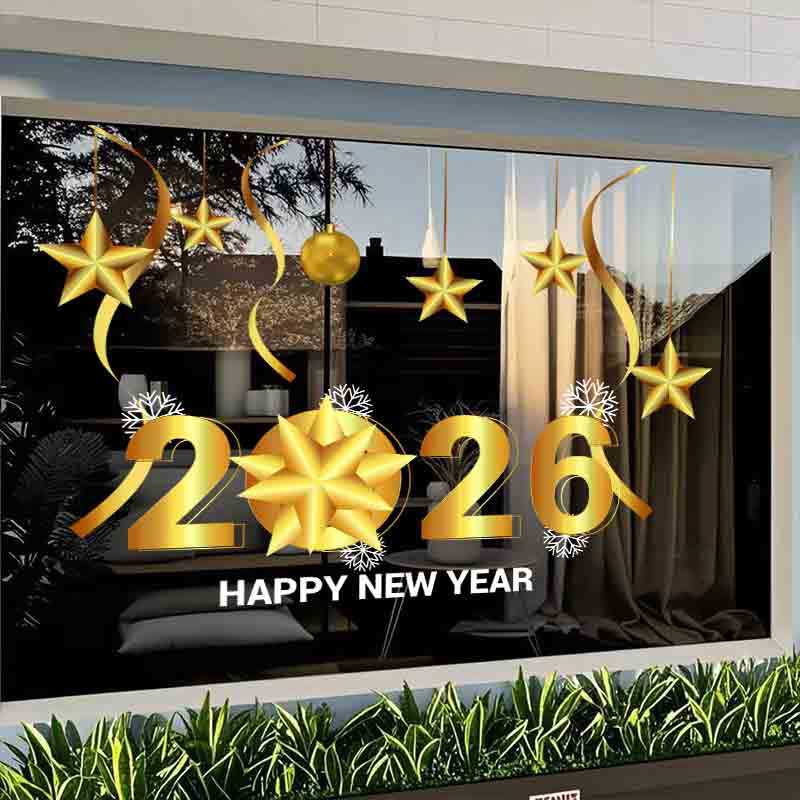 2026新年圣诞节玻璃门贴店铺装扮纸静电贴窗花装饰氛围装饰贴画