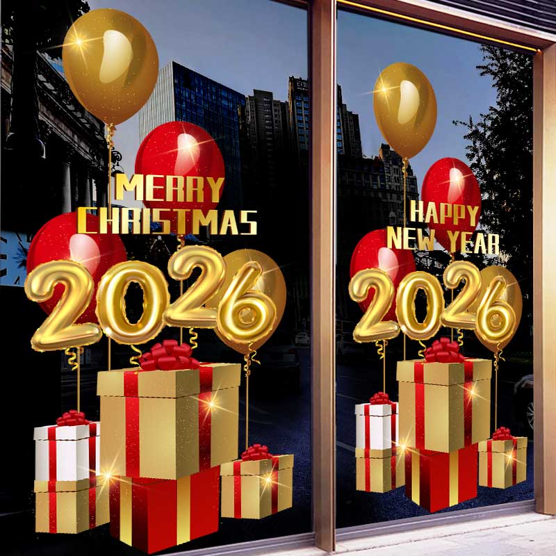 2026新年圣诞节商场店铺装饰橱窗玻璃贴静电贴窗花贴装饰氛围贴画