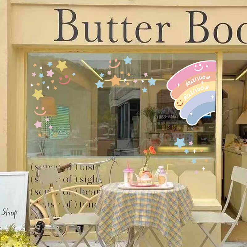 ins网红可爱店铺橱窗玻璃贴纸 彩虹静电门贴墙贴画窗花装饰窗贴