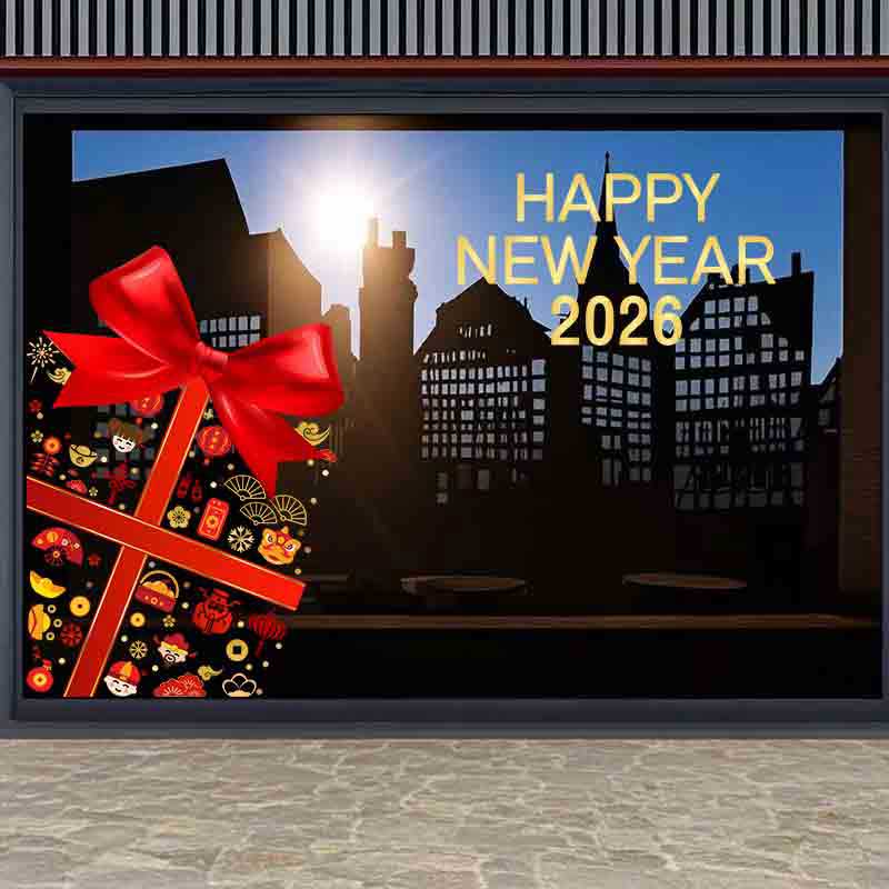 2026新年圣诞节商场店铺装扮橱窗玻璃贴纸静电贴装饰氛围贴画
