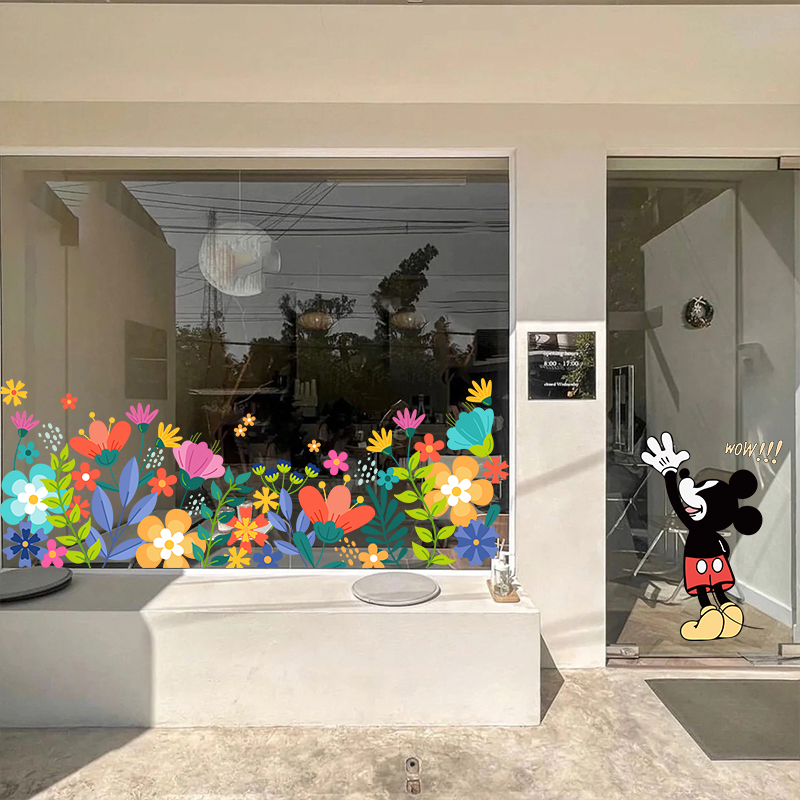 ins网红店贴纸服装奶茶餐厅店铺玻璃橱窗玻璃门花草静电贴画装饰