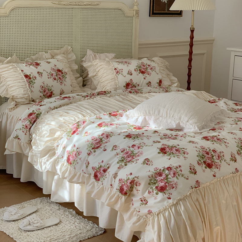 魅琳-奶油玫瑰 浪漫法式四件套全棉公主风纯棉斜纹床裙复古碎花