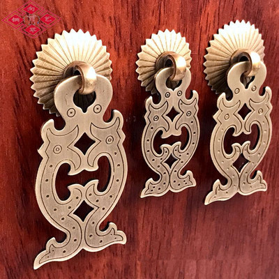 纯铜中式仿古鱼拉手抽屉柜门单孔