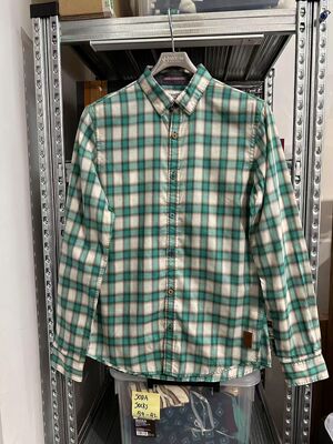 soda男式薄型水洗做旧格纹长袖衬衫 轻薄全棉M 胸围98 XL 胸围112