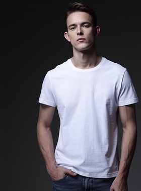 BDH50支纯棉白色男士丝光圆领短袖纯色T恤打底衫半袖上衣吸汗透气