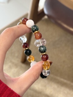 圣诞款天然水晶绿发晶黄胶花红胶花白雪花幽灵双尖白阿塞水晶手串