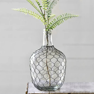 趣乐家手工编织网格图案花瓶黑色工业风自然风随性百搭质朴桌摆件