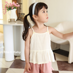 提花云朵棉~女童小众高级感2025春夏新款纯棉吊带娃娃衫宝宝上衣