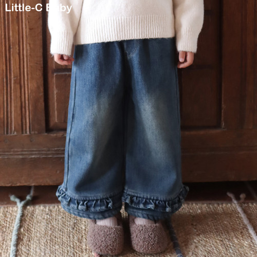 巨柔软加厚一体绒~韩国女童2025秋冬新款保暖加厚牛仔裤外穿长裤