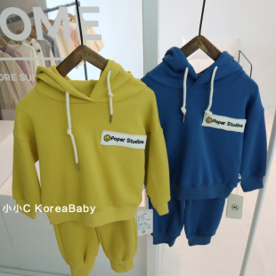 简约好穿~纯棉连帽卫衣+卫裤 韩国儿童2026春装新男女童宝宝套装