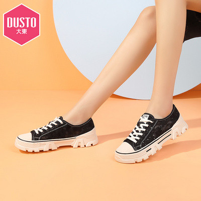 dusto大东20新款夏季学院低跟平底蕾丝纹路系带小白鞋女鞋20s1310