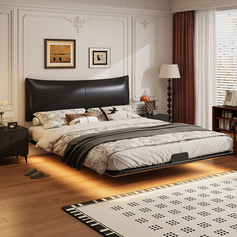2026爆款悬浮床真皮床现代简约轻奢高端主卧大床软包床铁艺双人床
