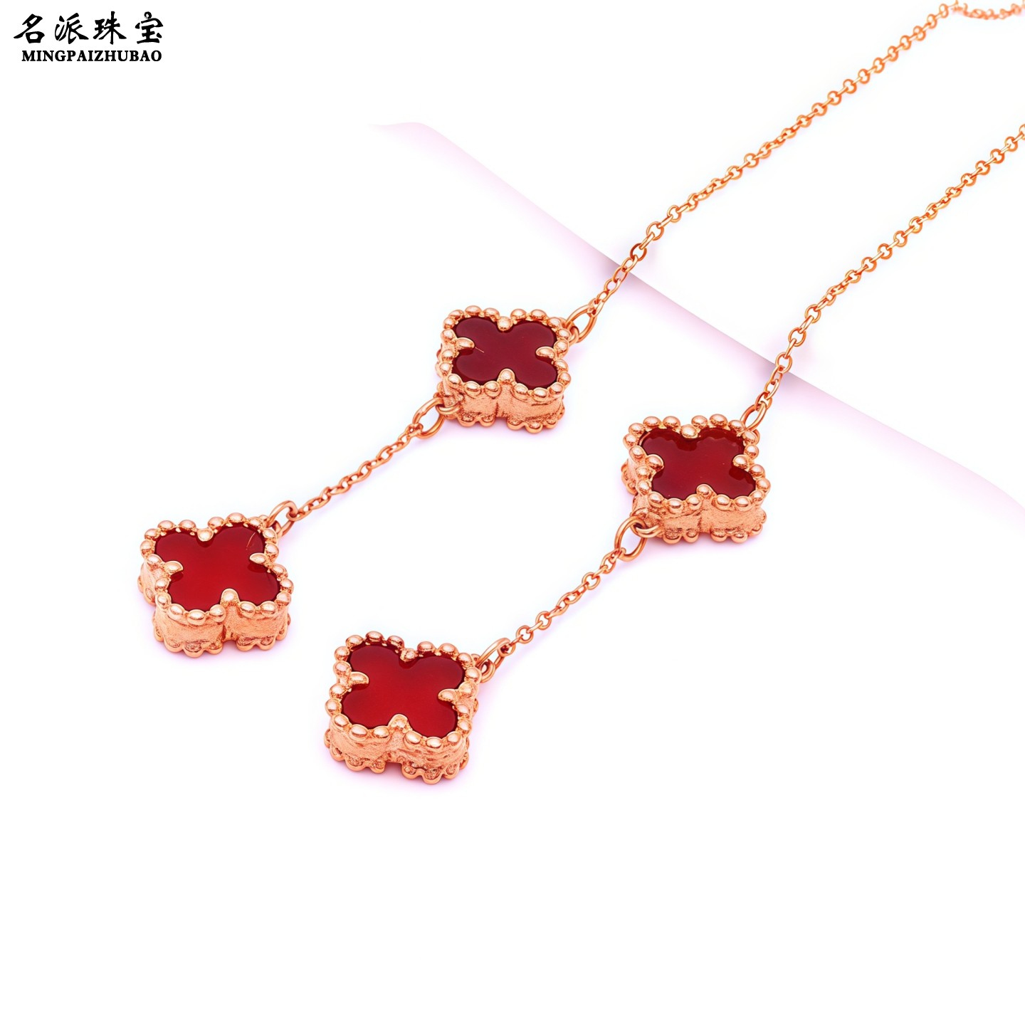 俄罗斯玫瑰金四叶草耳线女