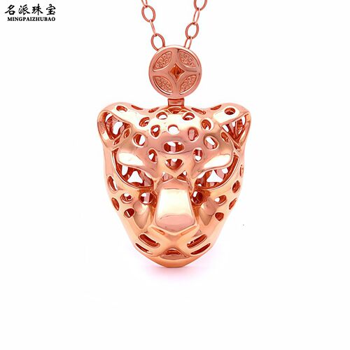 俄罗斯585彩金镂空豹头钱币吊坠