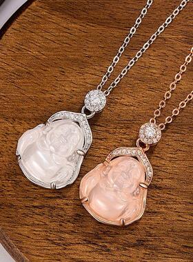 2024新款仿玉髓弥勒佛项链新中式国潮佛公吊坠项饰小众笑佛锁骨链