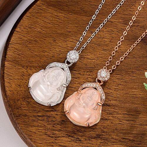 2024新款仿玉髓弥勒佛项链新中式国潮佛公吊坠项饰小众笑佛锁骨链