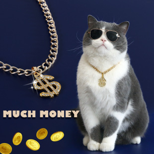 外贸宠物金属美元吊坠金项链猫咪法斗狗钻石暴发户土豪网红项圈