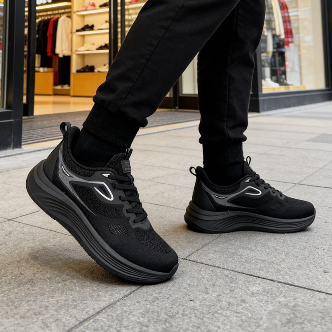鹭威男士运动鞋2026春季新款超轻防滑透气网布鞋黑色爸爸鞋舒服男