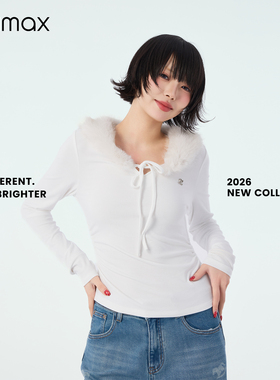 didimax春季新款白色毛绒毛领短款修身上衣 原创设计 小衫C47392