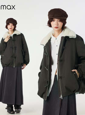 didimax冬季新款牛角扣中款羽绒服 毛绒翻领外套 保暖时尚W36901