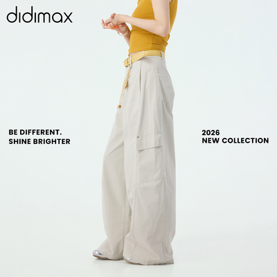 didimax夏季新款阔腿宽松休闲裤女工装裤小马挂件弯刀长裤X58290
