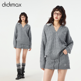 裙两件套装 didimax冬季 裤 V翻领灰色针织衫 学院风女W86545 新款