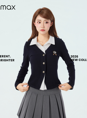 didimax春季新款藏青色白的撞色衬衫修身上衣 错位设计原创C47241