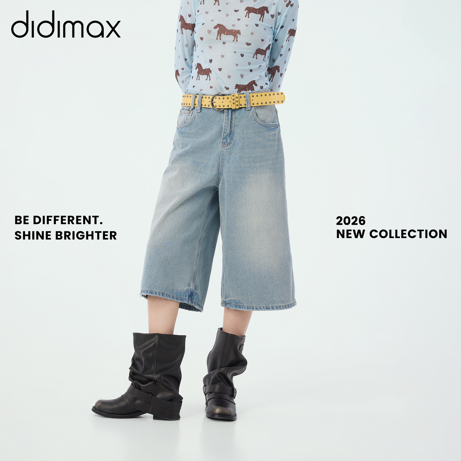 didimax夏季新款浅色牛仔裤 休闲七分裤中裤女净版水洗X58286