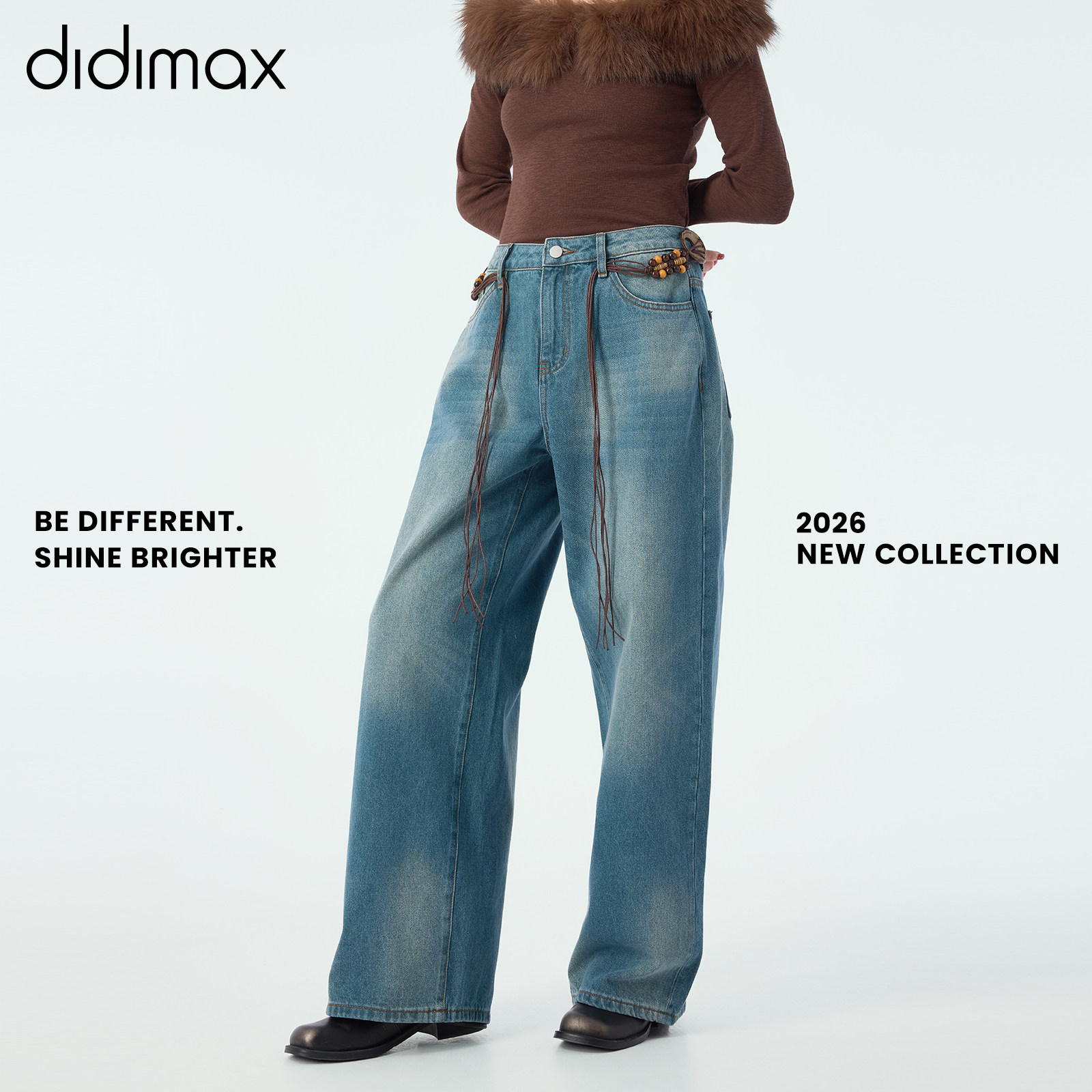 didimax春季新款蓝色直筒原创牛仔裤复古 搭配串珠流苏腰带C57239,女装/女士精品,牛仔裤,淘宝优惠券,粉丝福利购,淘宝优惠卷