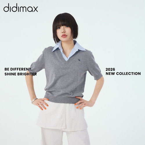 didimax夏季新款韩系学院风撞色翻领假两件针织衫短袖简约X28343
