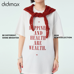 红色编织披肩 didimax春季 短袖 宽松白色T恤衫 女上衣C07043 新款