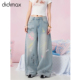 新款 手绘涂鸦美式 复古牛仔裤 didimax春季 长裤 宽松街头风女C57588