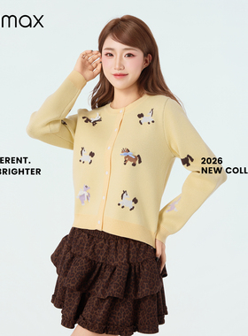 didimax春季新款黄色针织开衫圆领毛衣 原创设计小马刺绣C27246