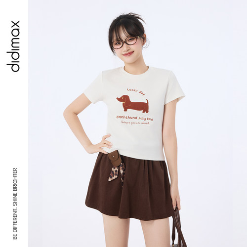 didimax秋季新款白色休闲上衣T恤 圆领短袖卡通图案 甜美风Q09987