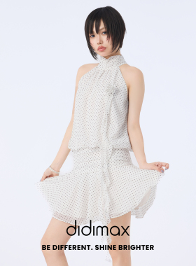 didimax夏季新款白色波点无袖挂脖连衣裙 短裙甜美设计感X78743