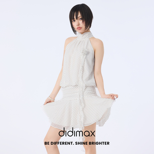didimax夏季新款白色波点无袖挂脖连衣裙 短裙甜美设计感X78743