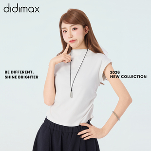 收腰蝙蝠袖 didimax春季 半高领短袖 灰色针织棉打底衫 C47263 新款