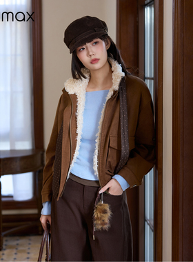 didimax冬季新款咖啡棕色内卷毛外套 短夹克保暖立领原创W36360