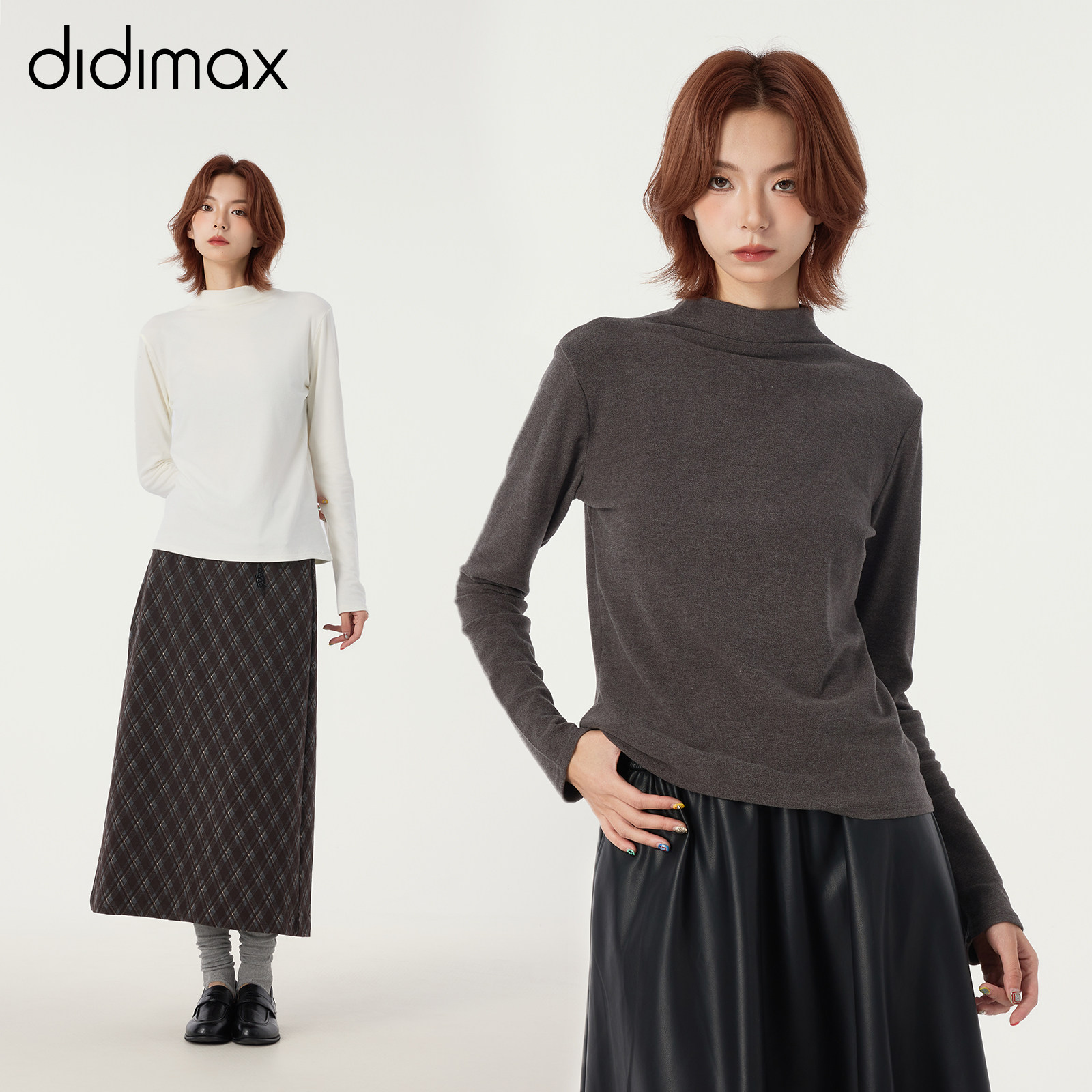 didimax冬季新款纯色半高毛针织衫