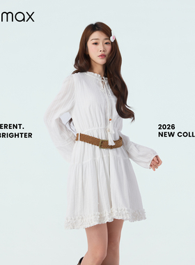 didimax春季新款白色波西尼亚连衣裙女 肌理感荷叶边A字裙C77577