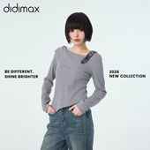 灰色不规则坑条针织衫 didimax春季 新款 翻领单肩皮带设计女C47447