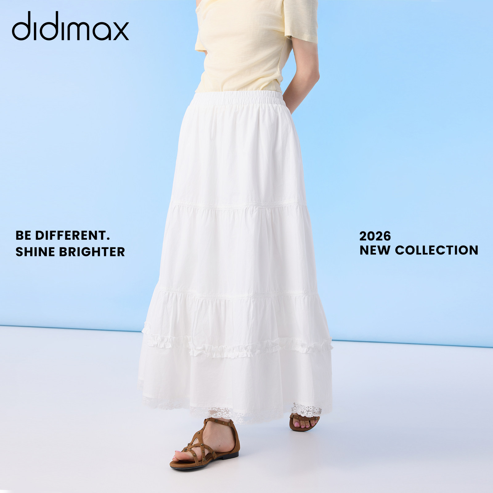 didimax夏季新款白色半身裙 宽松型A字裙仙女裙子花边原创X68496